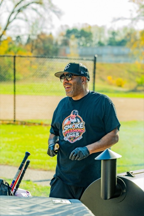 Uncle B laughing at the smoker